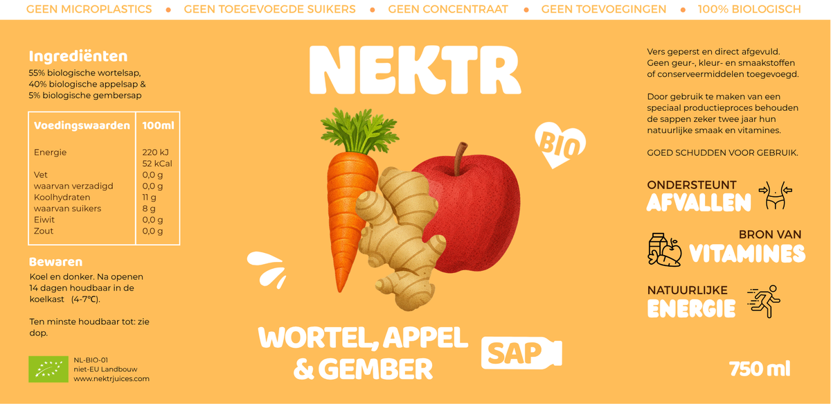 Wortel-appel & gember sap BIO